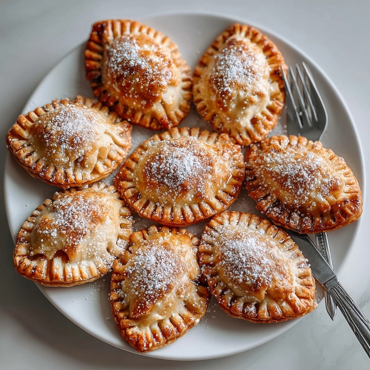 A plate of Air Fryer Apple Hand Pies served warm, perfect for an easy American dessert.
