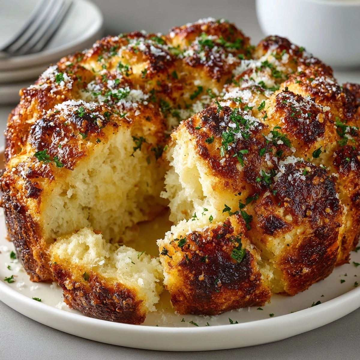 Golden Garlic Parmesan Pull-Apart Bread Wreath, baking sheet warmth, ready to serve.