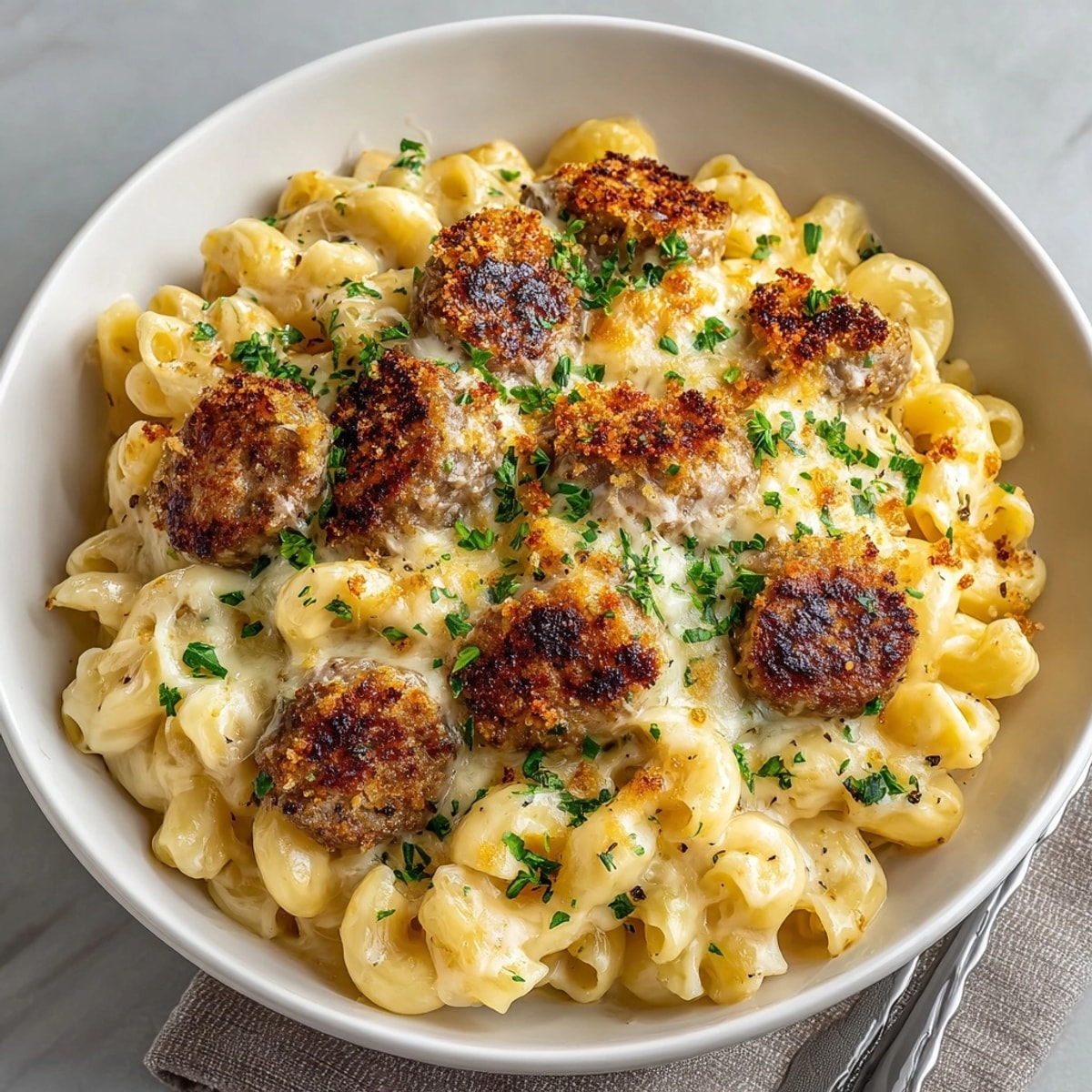 Homemade Cheesy Bratwurst Mac &amp; Cheese: flavorful sausage tossed in cheesy macaroni ready to serve.