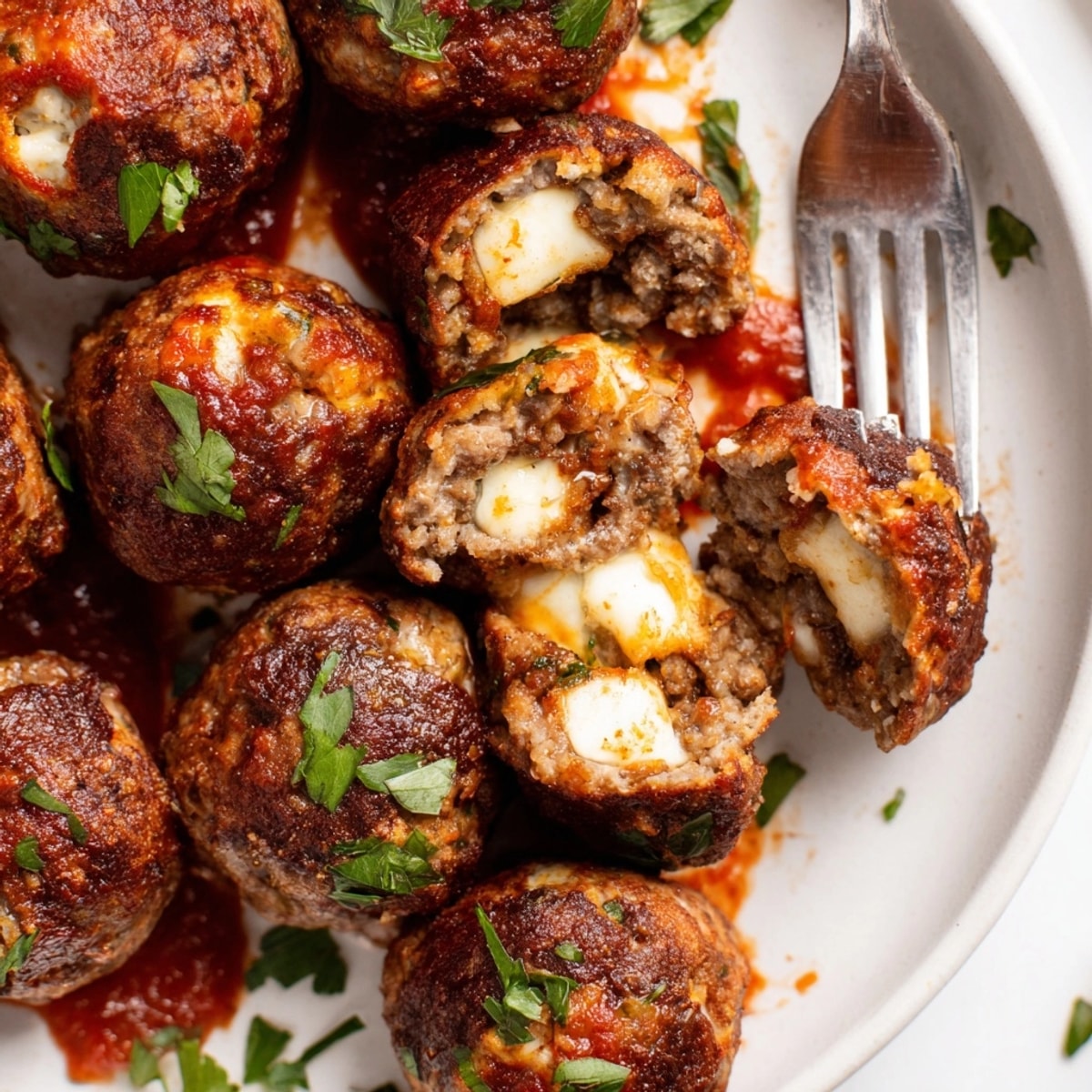 Golden Cheesy Cajun Stuffed Meatballs, bubbling with melted cheese, ready for a weeknight dinner.
