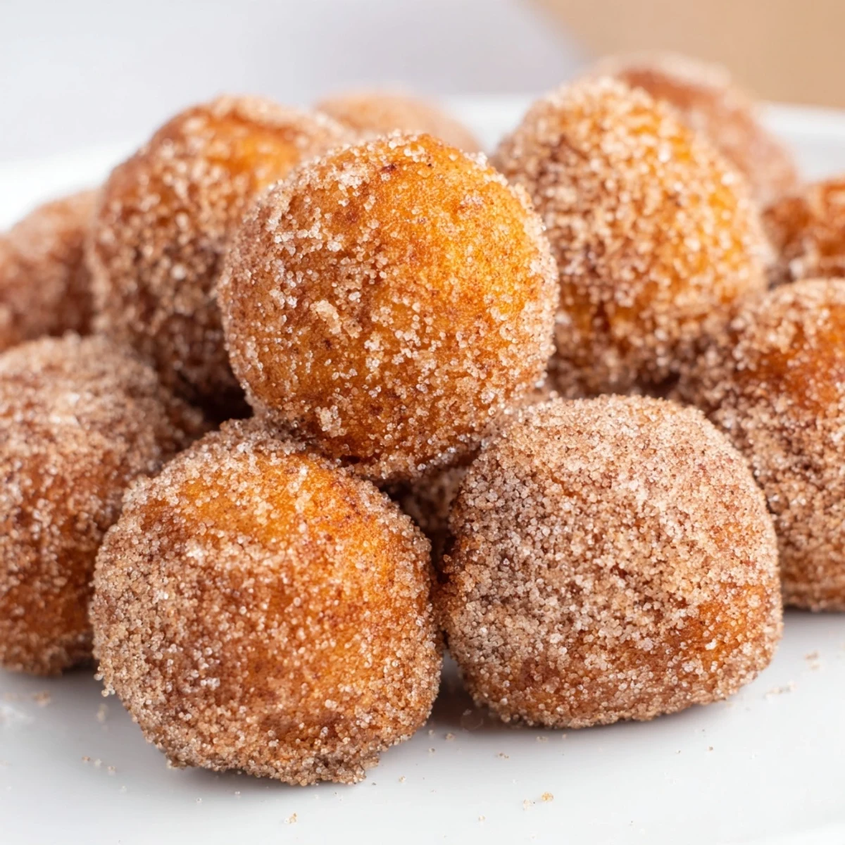 Bite-sized Pumpkin Muffin Donut Holes, elegantly rolled in cinnamon sugar for delightful desserts.