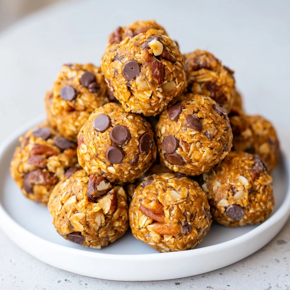 Nutritious no-bake Gingerbread Pumpkin Muffin Energy Bites, bursting with warmth and spice.  