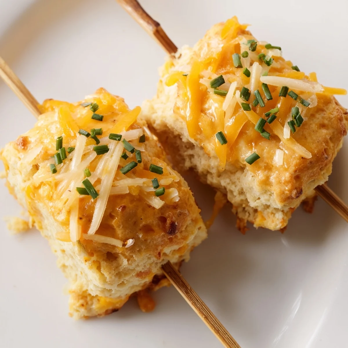 Cheesy biscuit skewers drizzled with zesty Buffalo ranch butter, perfect for dipping.  