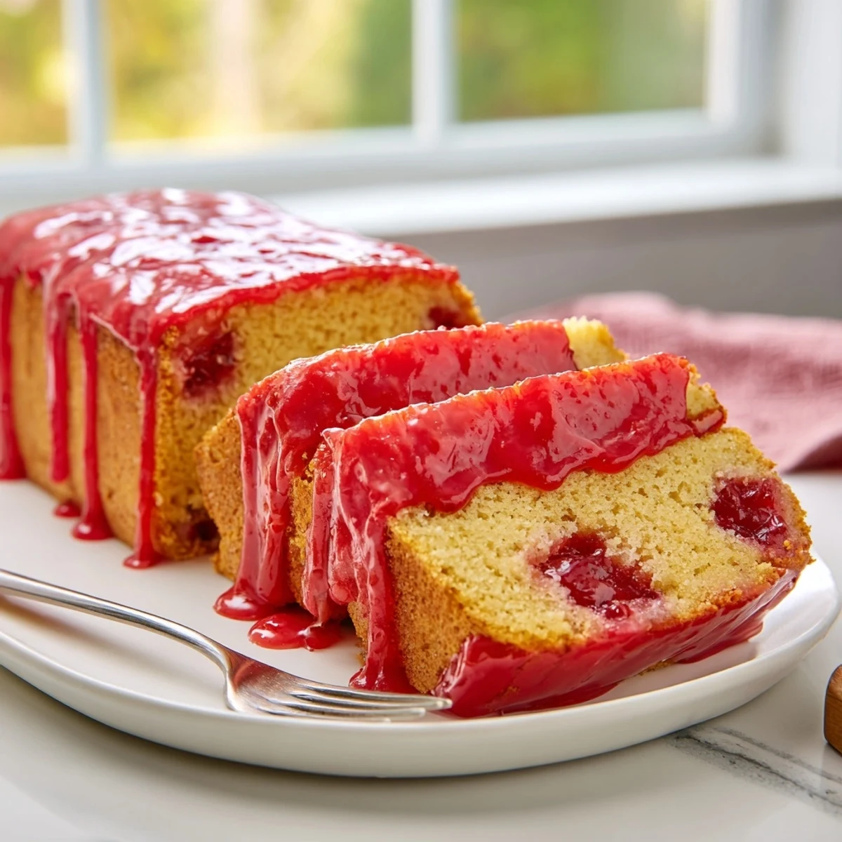 Decadent Monster Energy Cherry Soda Bar Cakes drizzled with a glossy cherry glaze.  