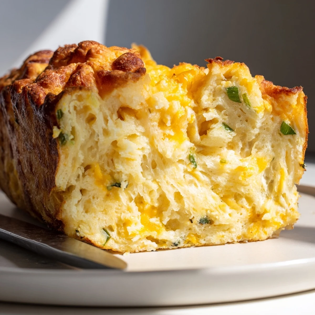 Golden-brown Spicy Cheddar Jalapeño Waffle Loaf, bursting with cheese and peppers.  