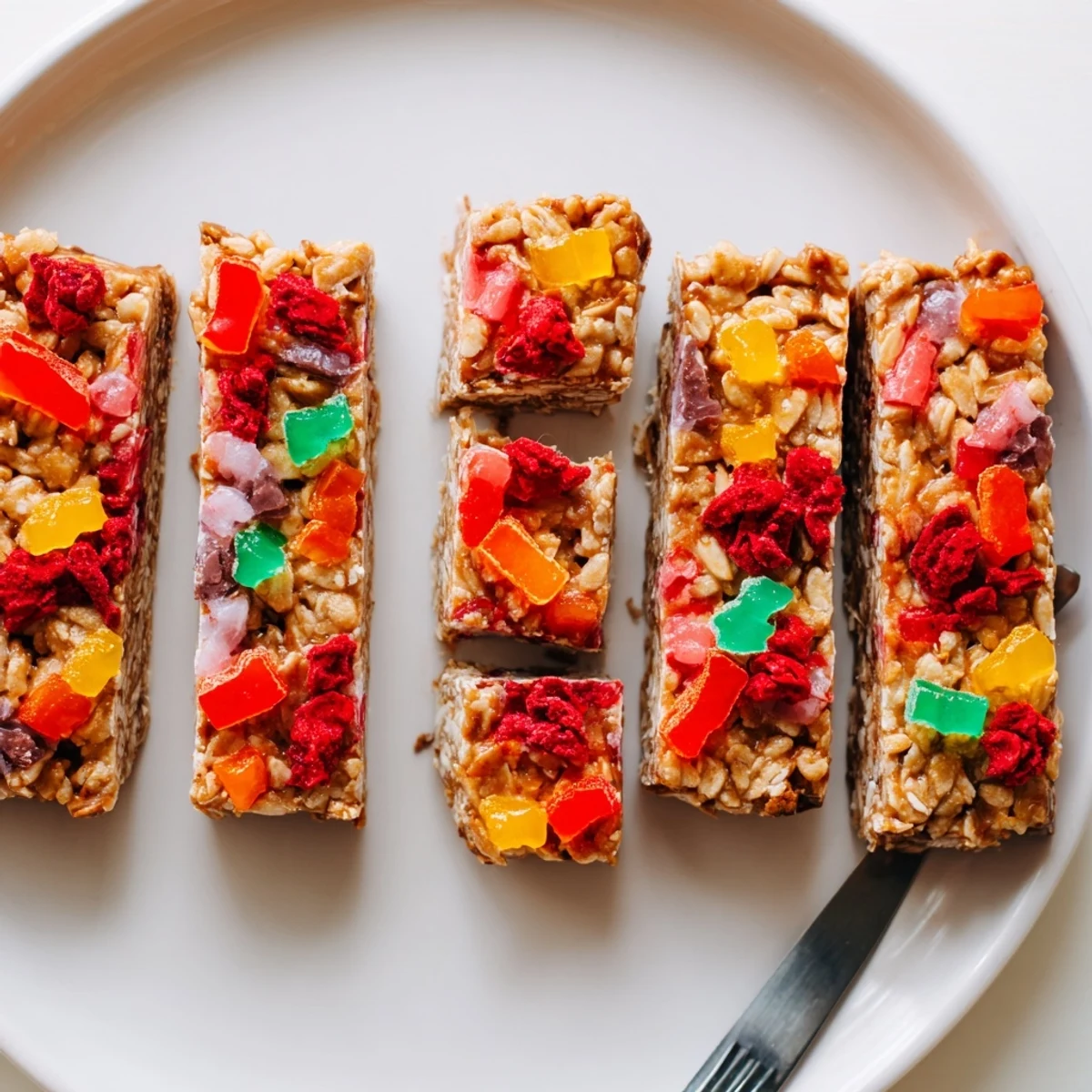Chewy homemade gummies blend perfectly within colorful DIY snack bars.  