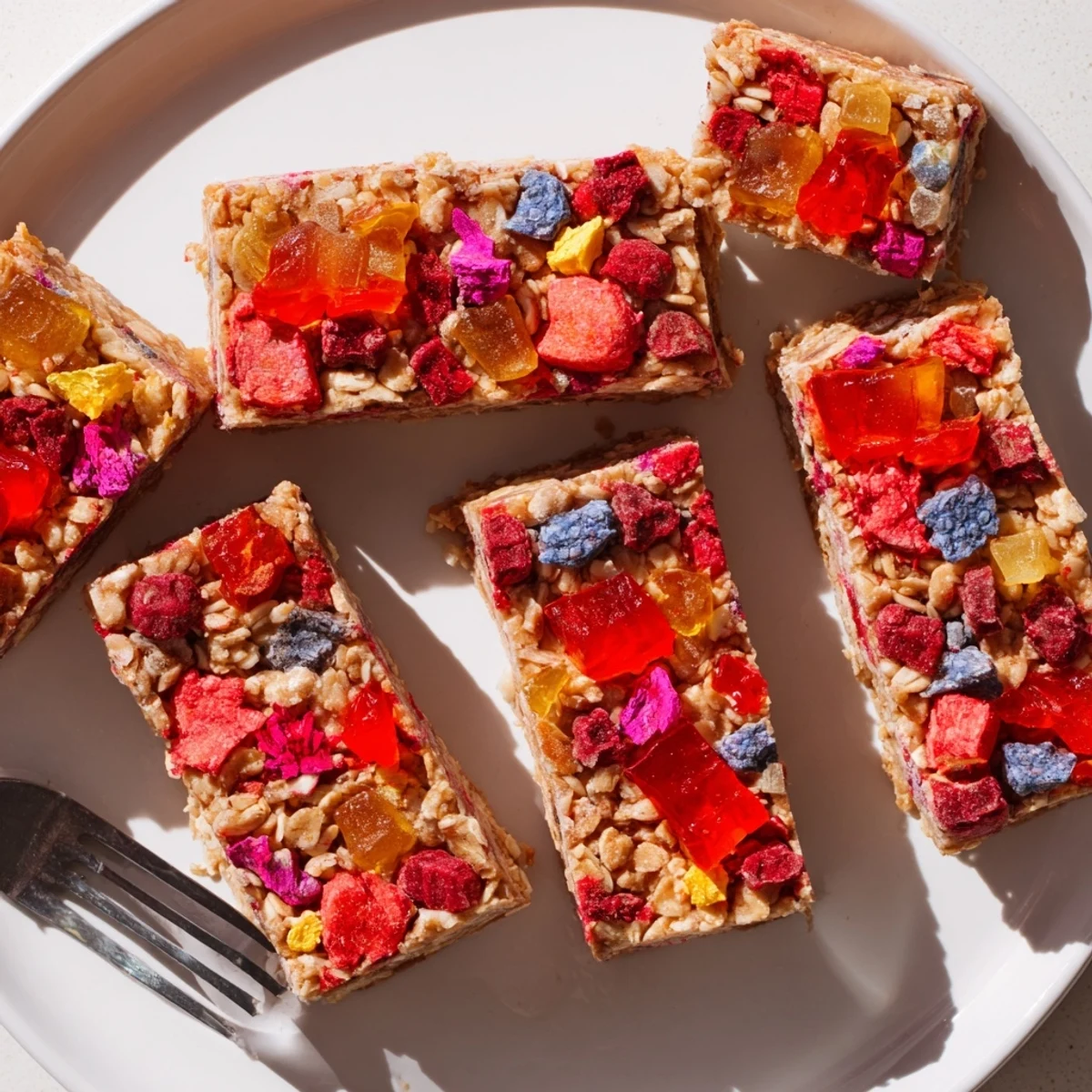 Delicious freeze-dried candies top off these irresistible homemade gummies in bars.  