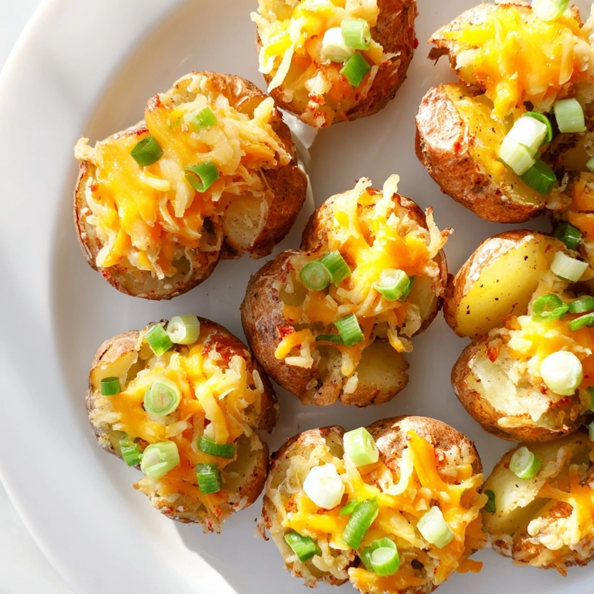 Golden brown smashed green onion potato bombs served fresh from the oven.  
