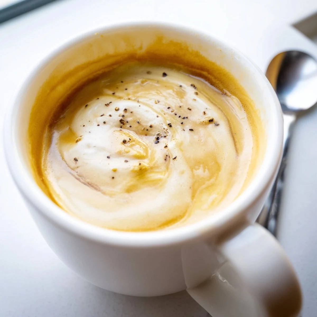 Creamy Onion Latte topped with frothy milk and caramelized onion richness.  