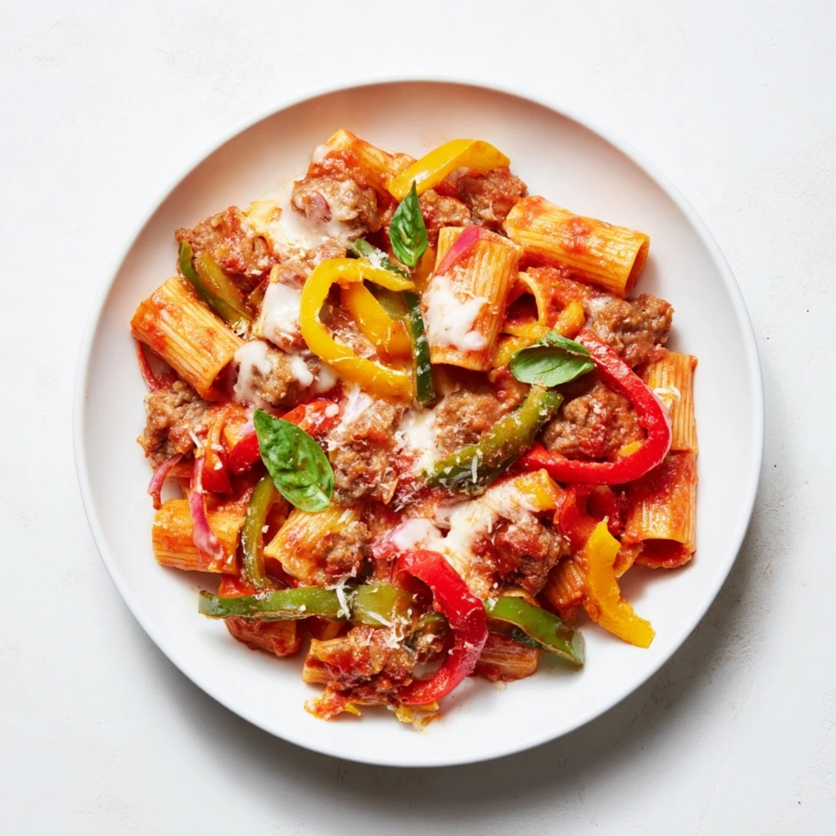 Comforting Baked Rigatoni with Sausage & Peppers, perfect for family dinners and gatherings.