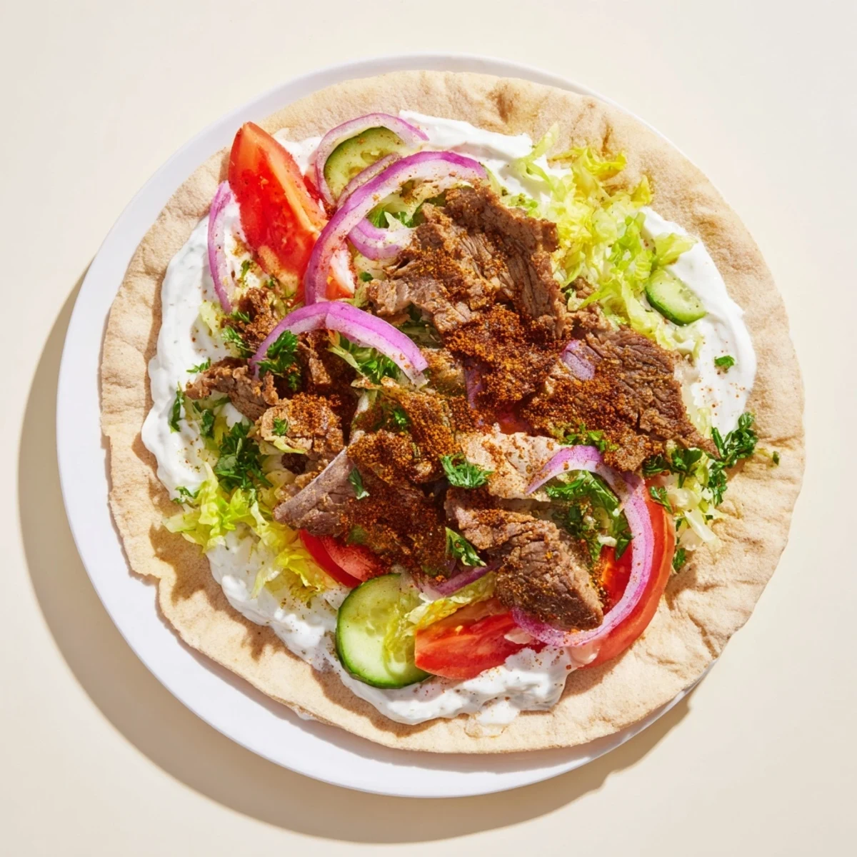 Sizzling Beef Shawarma wraps, filled with tender meat and cool yogurt sauce, perfect comfort food.