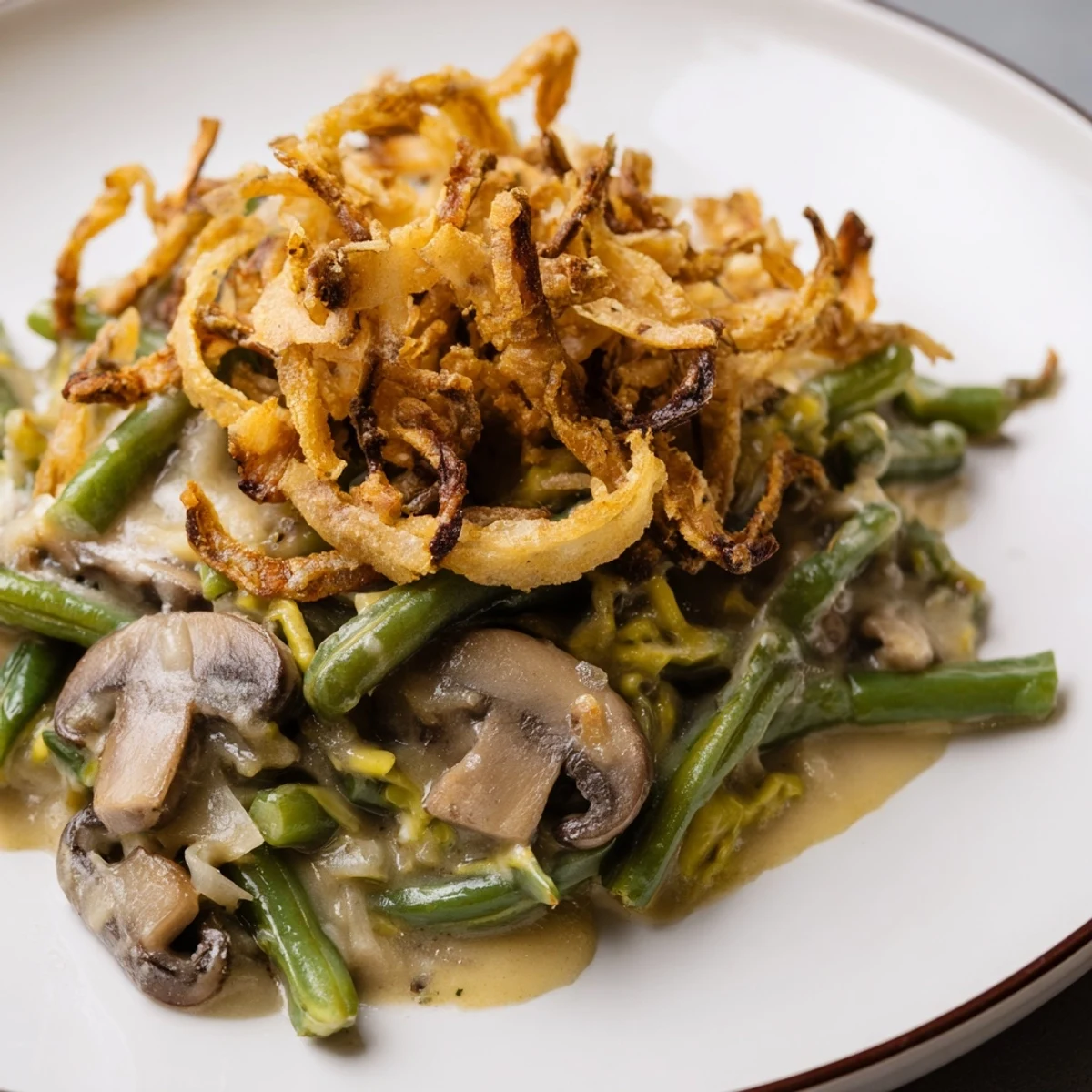 Enjoy this comforting bowl of Old-School Green Bean Casserole, a classic holiday side dish.