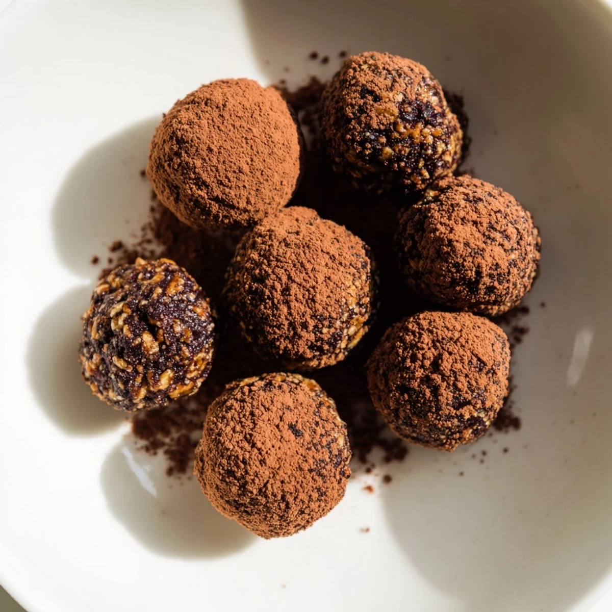 Creamy Date & Walnut Truffles rolled in cocoa powder, offering a rich, naturally sweet bite.