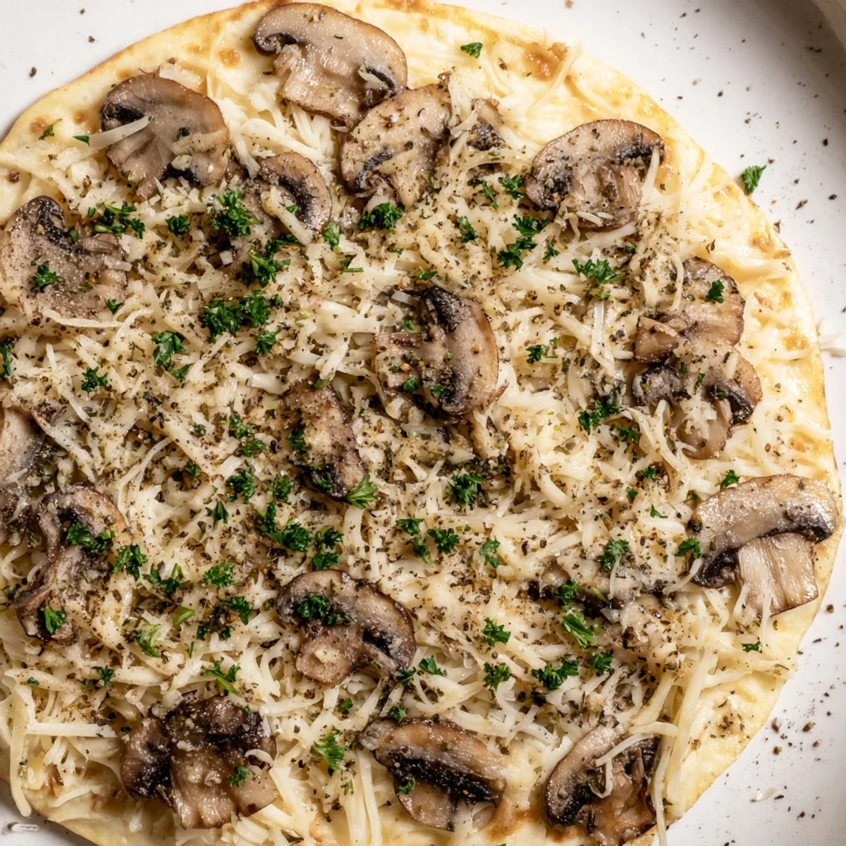 Golden, bubbly frozen pizza upgrade; mushrooms, herbs, and extra cheese baked to perfection.