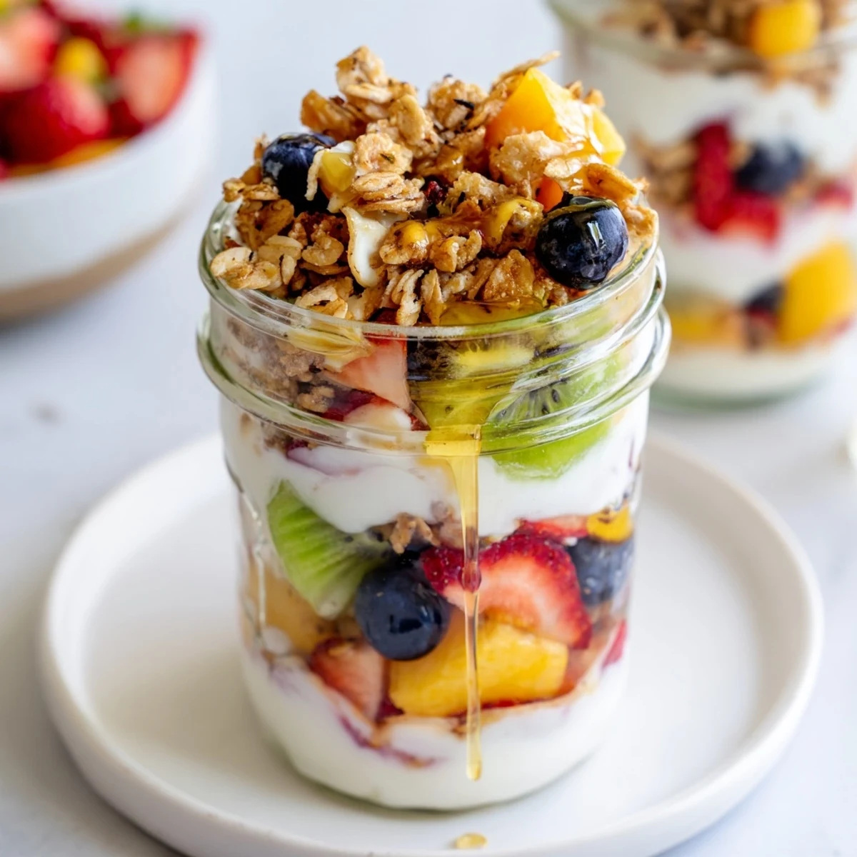 Enjoy this beautiful Yogurt Parfait, a quick breakfast with Greek yogurt, fruit, and granola.