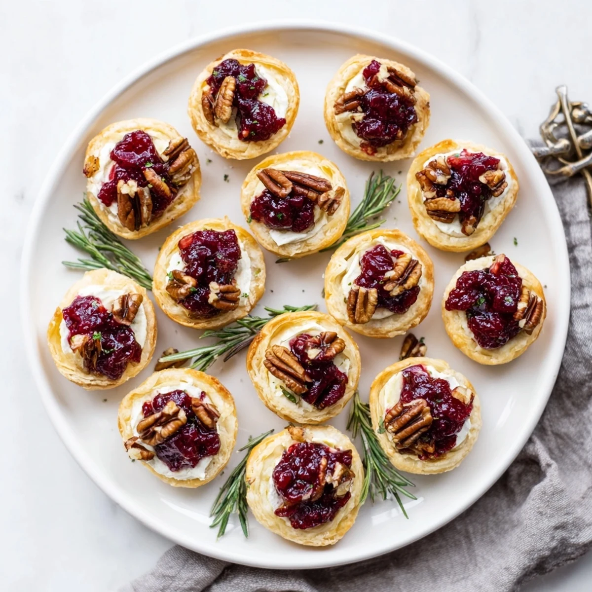 Perfectly baked Cranberry Brie Bites with melted cheese and a vibrant cranberry topping.