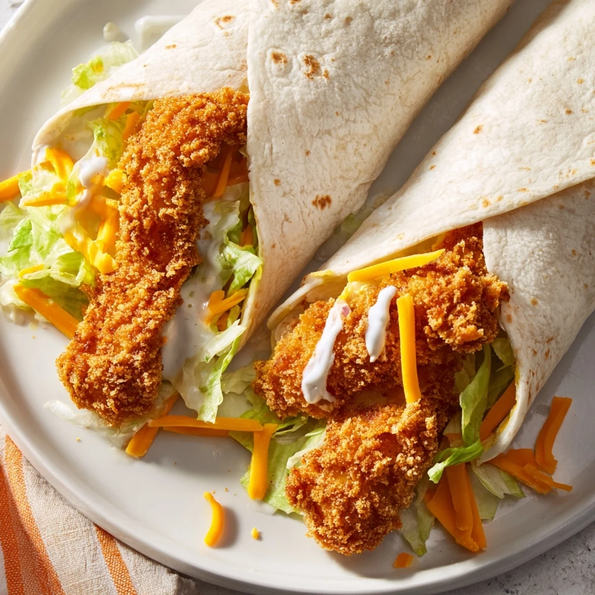A close-up view of the delicious crispy chicken ranch snack wrap, perfect for a quick lunch.