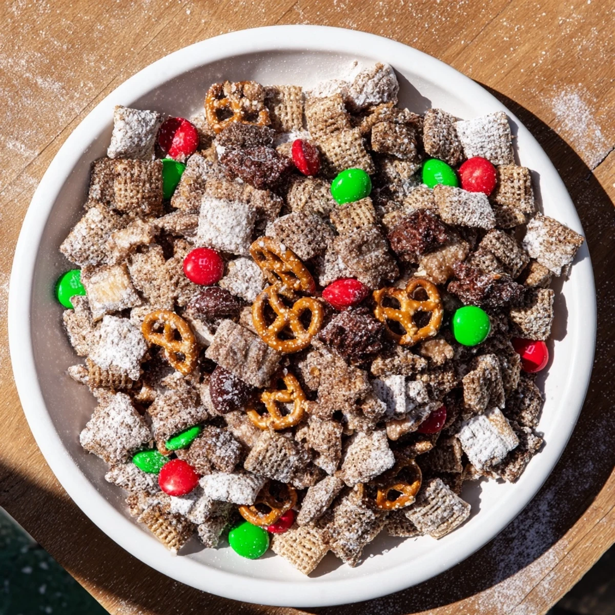 This amazing photo of Simplified Reindeer Chow shows a crunchy, coated snack ready for sharing and enjoyment.