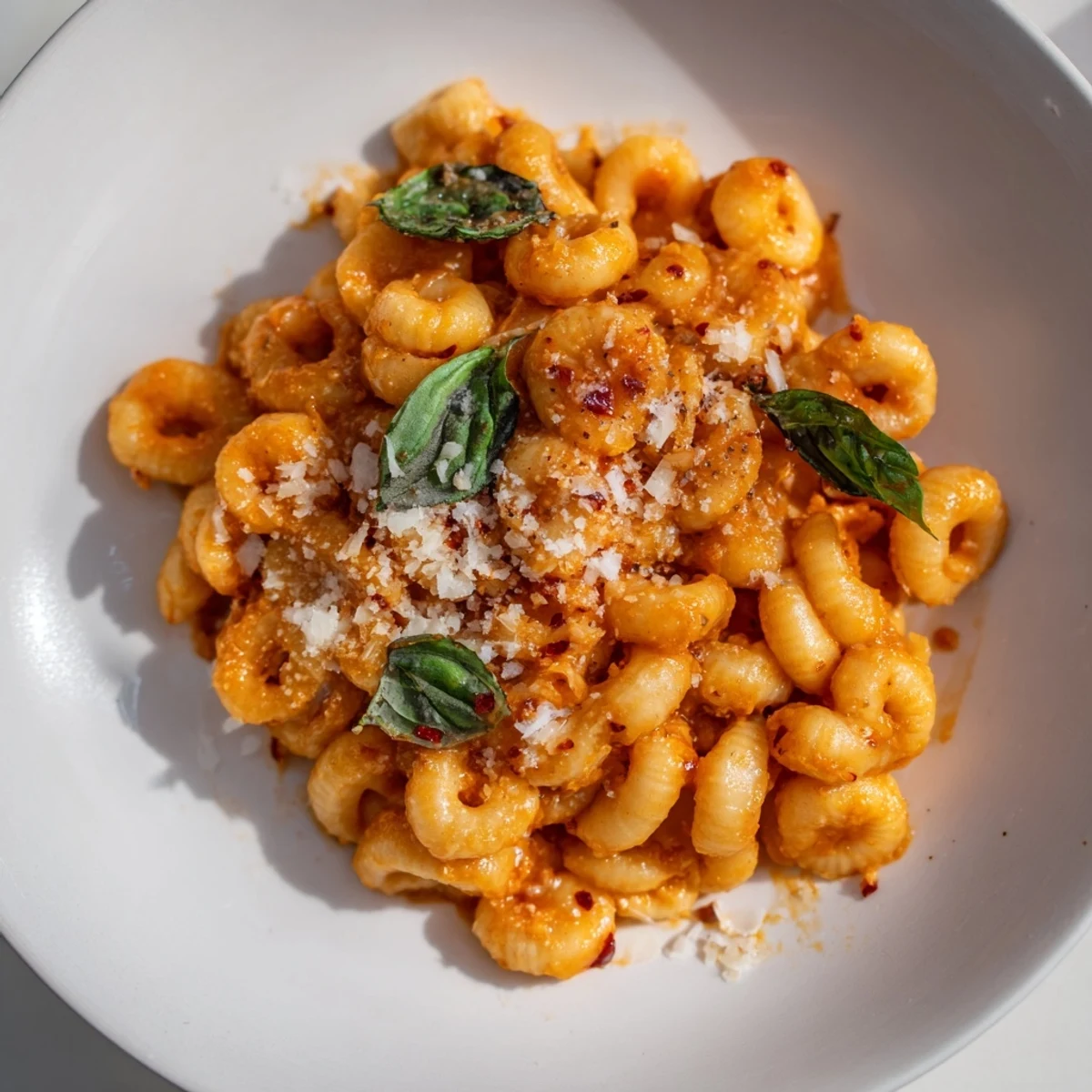 Delicious Spicy Vodka Sauce Ditalini: perfectly cooked pasta coated in a rich, spicy tomato sauce.