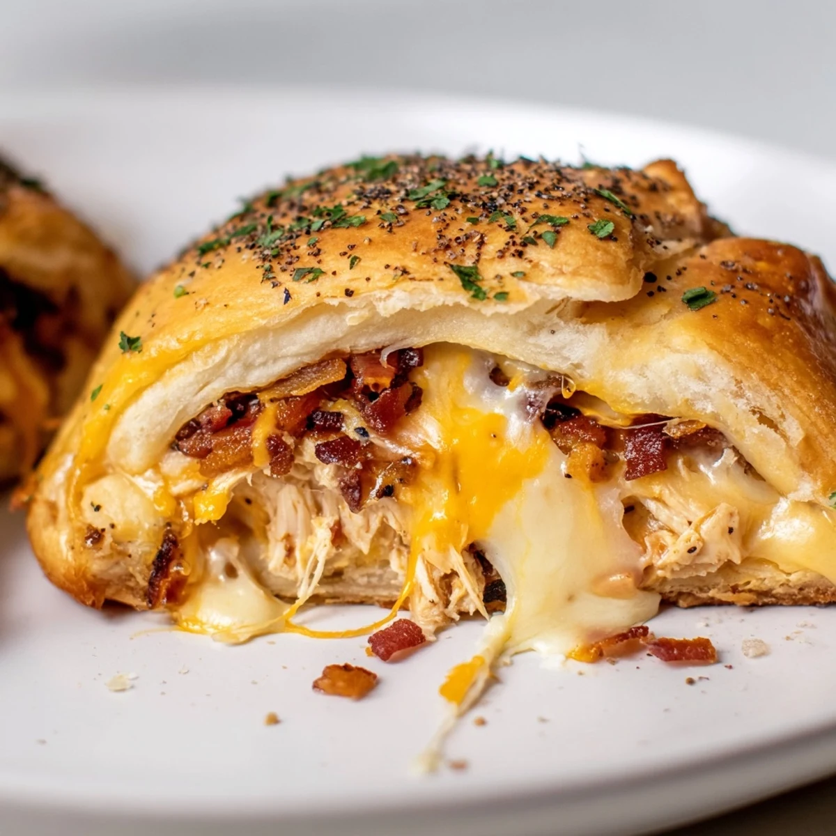 Warm Cheesy Chicken and Bacon Crescent Rolls, a delightful appetizer with crispy bacon, melting cheese, and tender chicken.