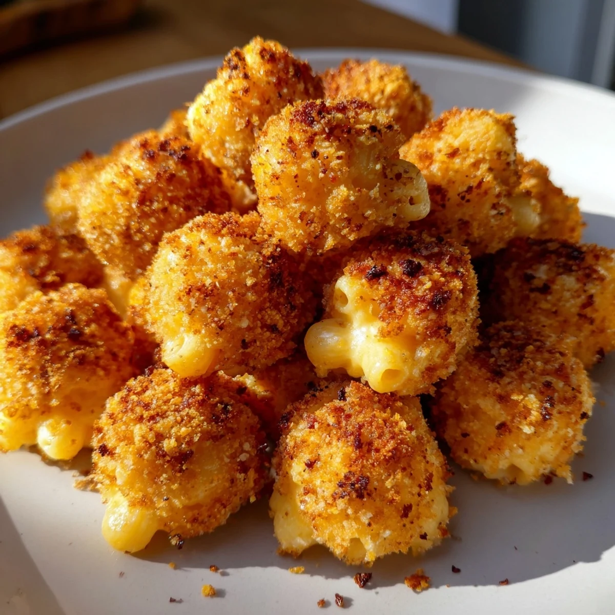 Golden-brown ditalini mac and cheese bites, ready to enjoy as a flavorful, cheesy appetizer.