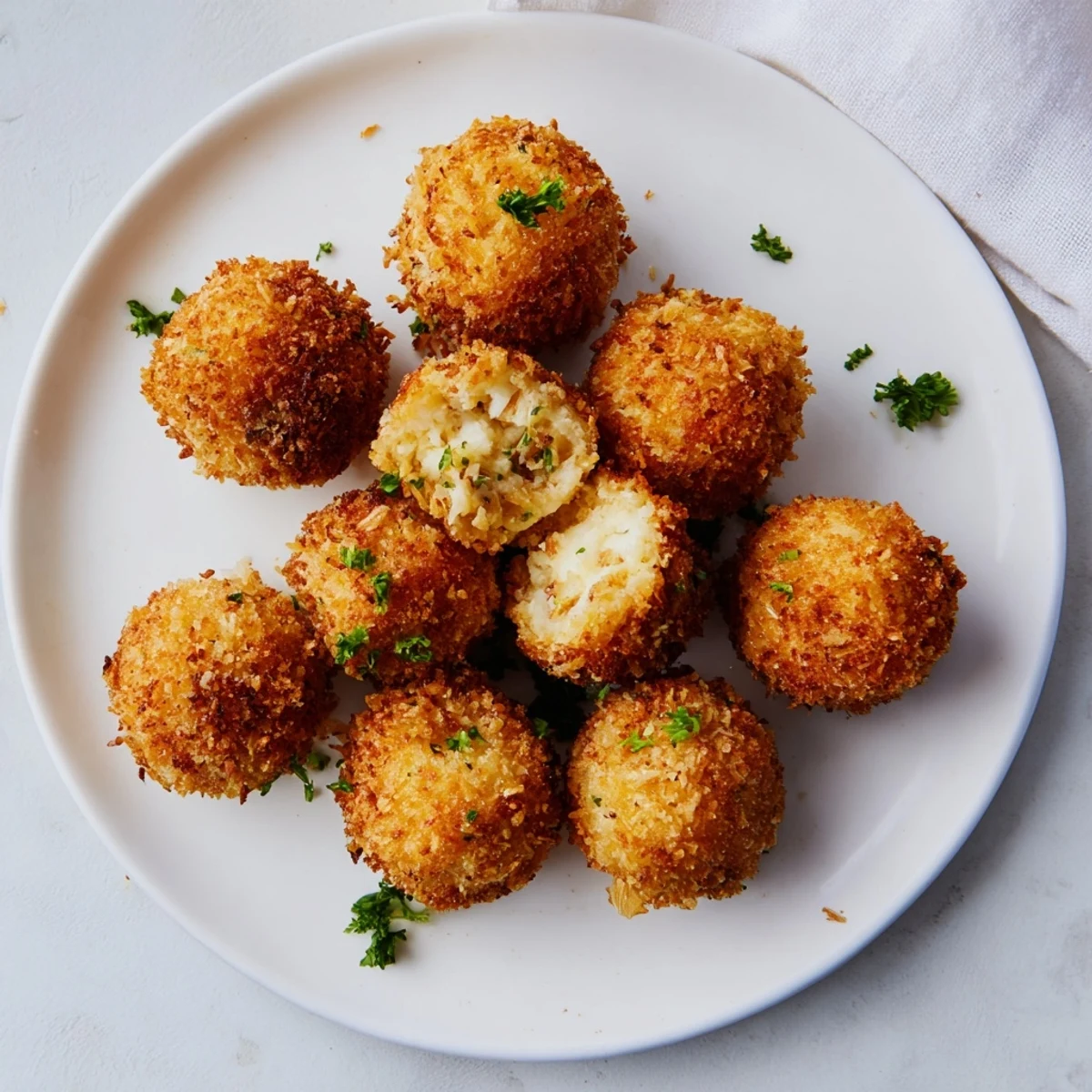 A close-up of delicious Creamy Chicken & Rice Arancini Balls; savory Italian appetizer perfect for sharing.