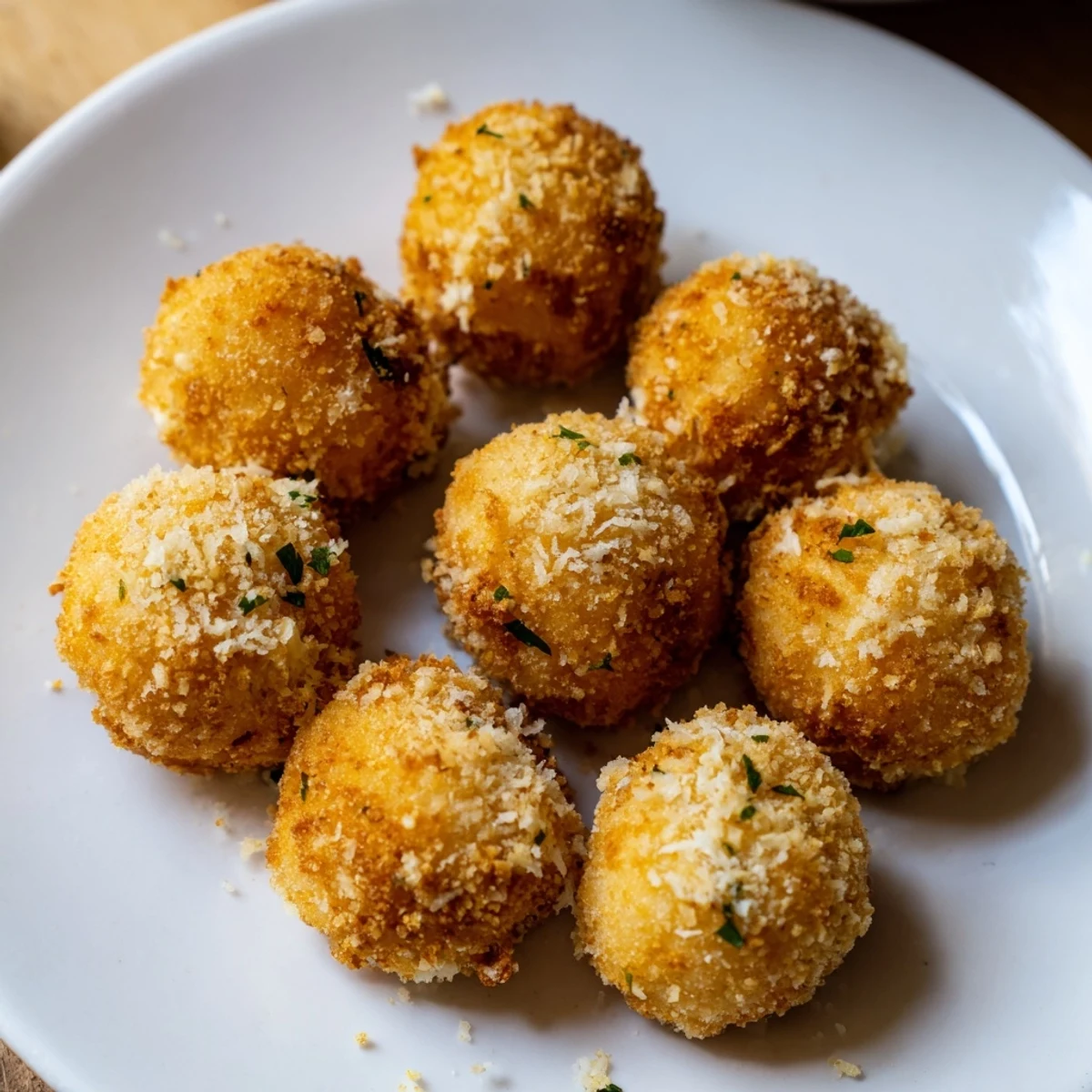 Crispy-coated Creamy Chicken & Rice Arancini Balls, a delightful bite with a creamy, cheesy interior.