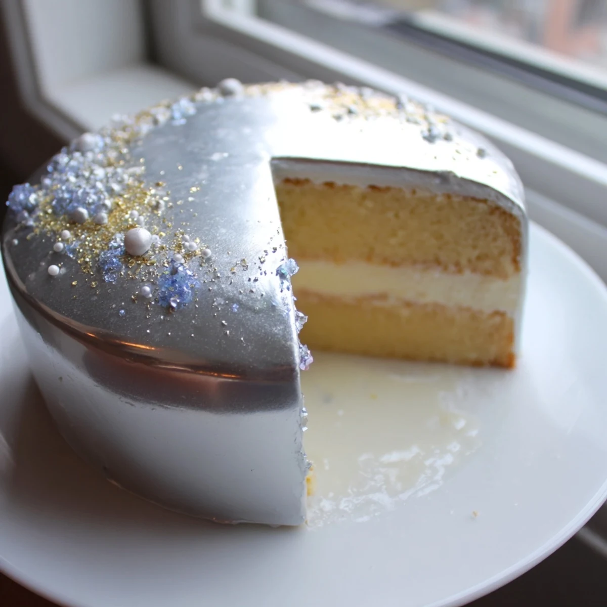 The finished Diamond Ring Engagement Board Cake presents a stunning, jewel-covered dessert for any special occasion.