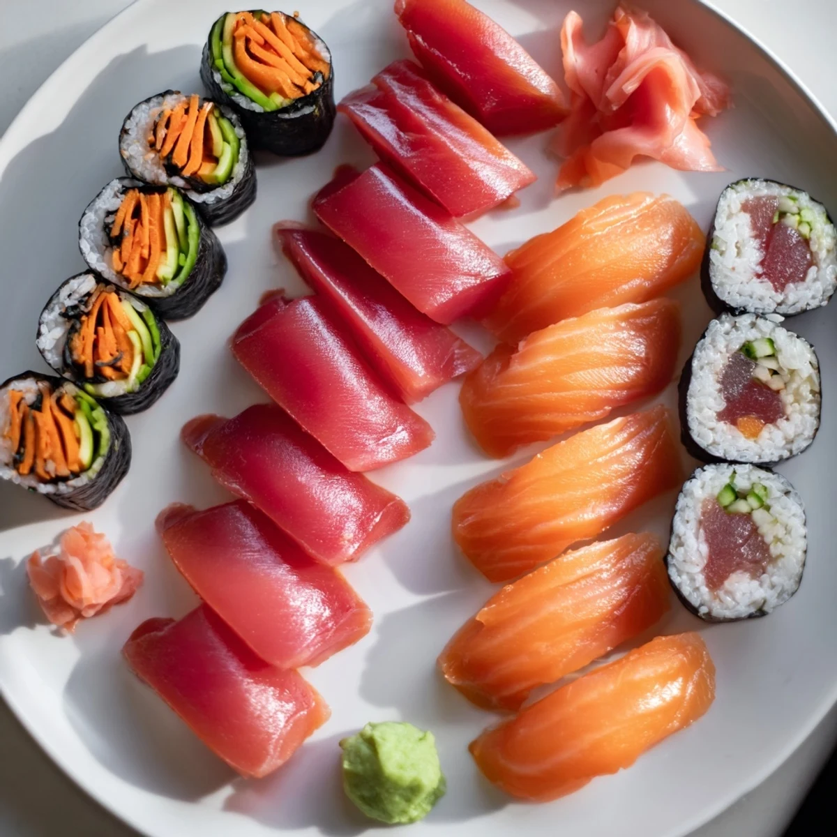 A delicious Sail Away Boat-Shaped Sushi Platter with gleaming fresh fish and intricate sushi rolls, ready to serve.