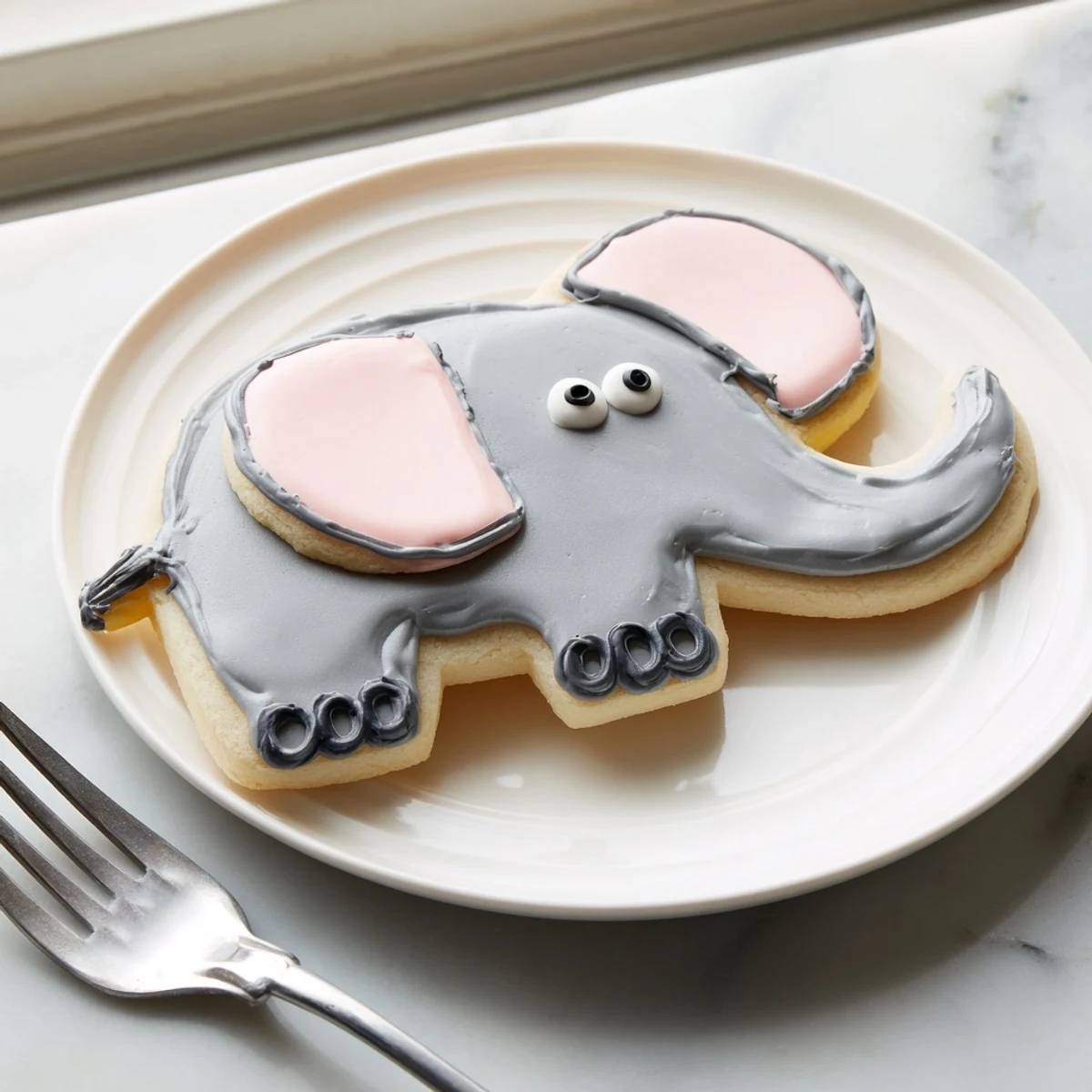 Freshly baked Biscuits Amical Éléphant Géant appear playfully decorated with colorful icing and sprinkles.