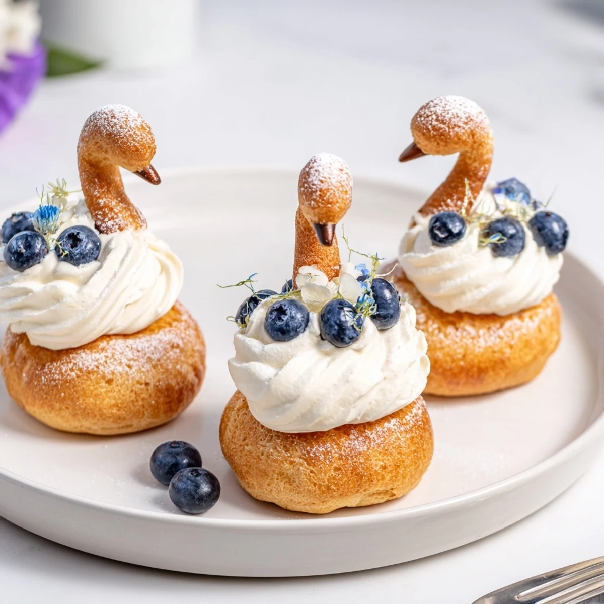 A beautiful close-up reveals the creamy filling of these delicate Plateau Cygne Pâtisseries Aériennes, perfect for desserts.