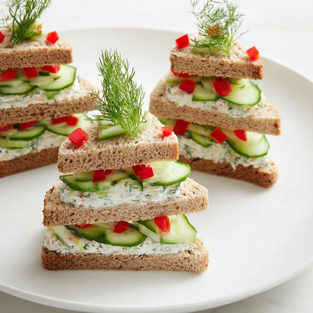 Fresh cucumber rounds and creamy filling make these Cucumber and Cream Cheese Tree Stacks a festive appetizer.