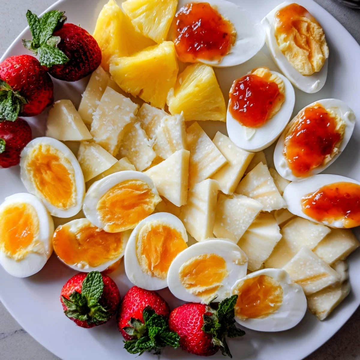 Beautifully arranged Good Morning Sun Breakfast Board showcasing colorful fruit, croissants, and brie, ready to eat.