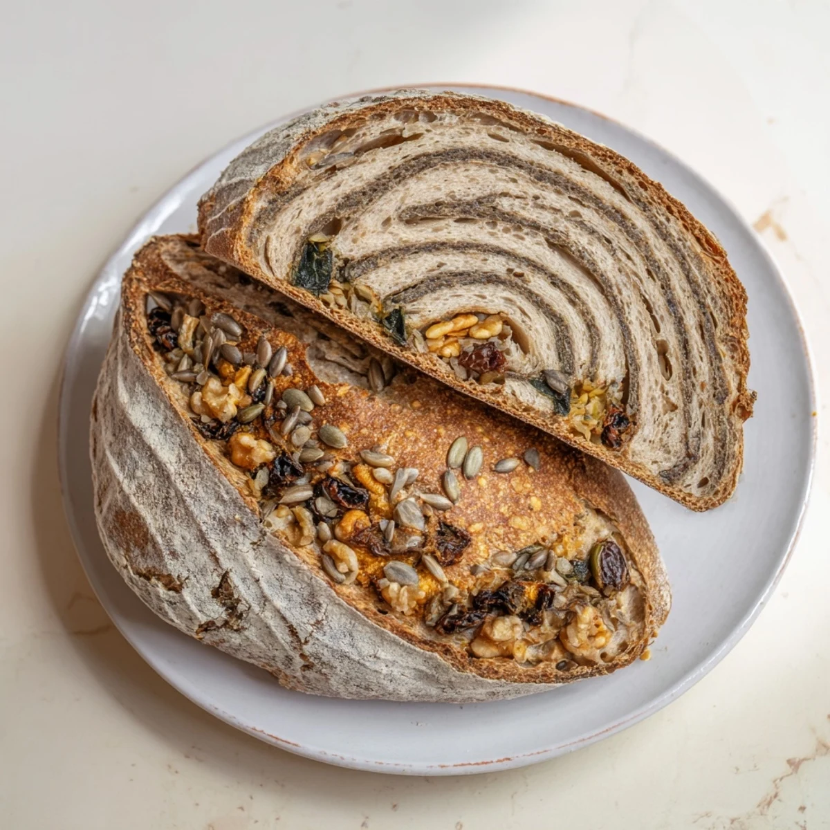 Enjoy this impressive Fibonacci spiral growth bread, a detailed shot displaying the intricate, delicious layers.