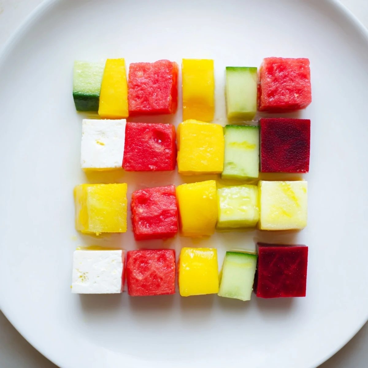 Fresh, cool Cube Geometry Study salad, a stunning vegetarian appetizer perfect for summer.