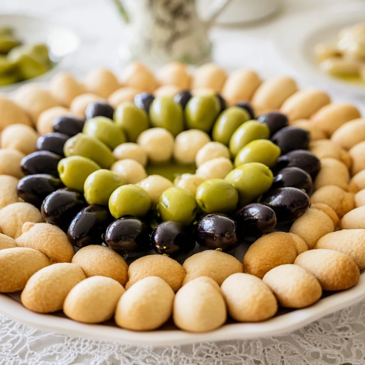 A tempting aerial shot of The Roman Colosseum Snack Platter with crackers arranged like a famous landmark.