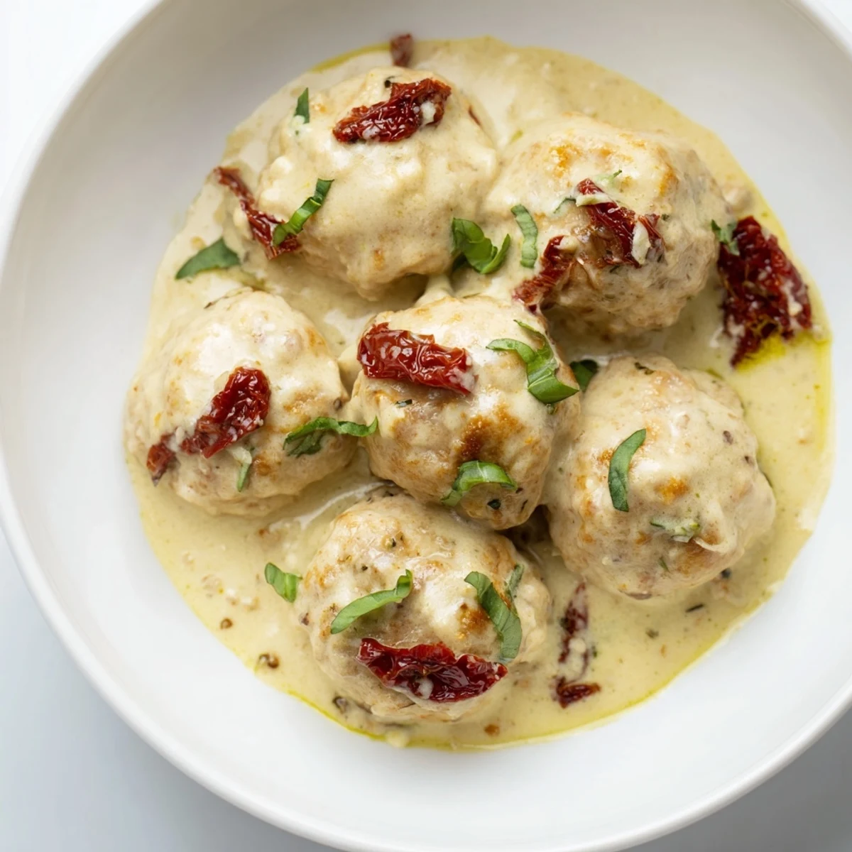 Forkful of creamy Marry Me Chicken Meatballs, served atop pasta, a comforting Italian-American feast.