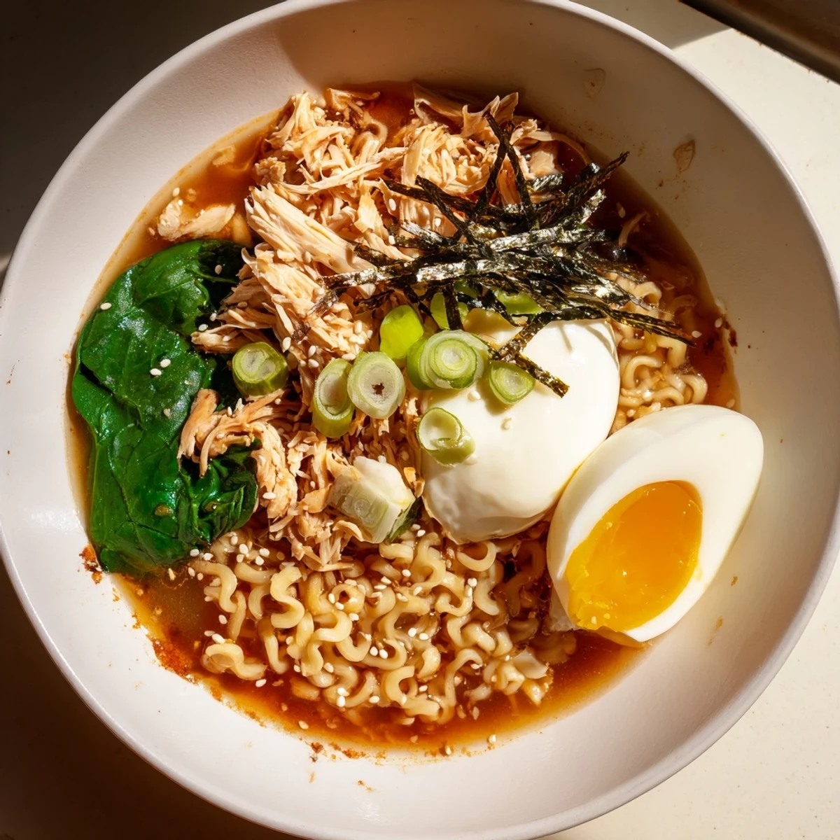 Slurp-able Chicken Ramen, a quick and easy Japanese-inspired meal with rich Kewpie mayonnaise swirls.