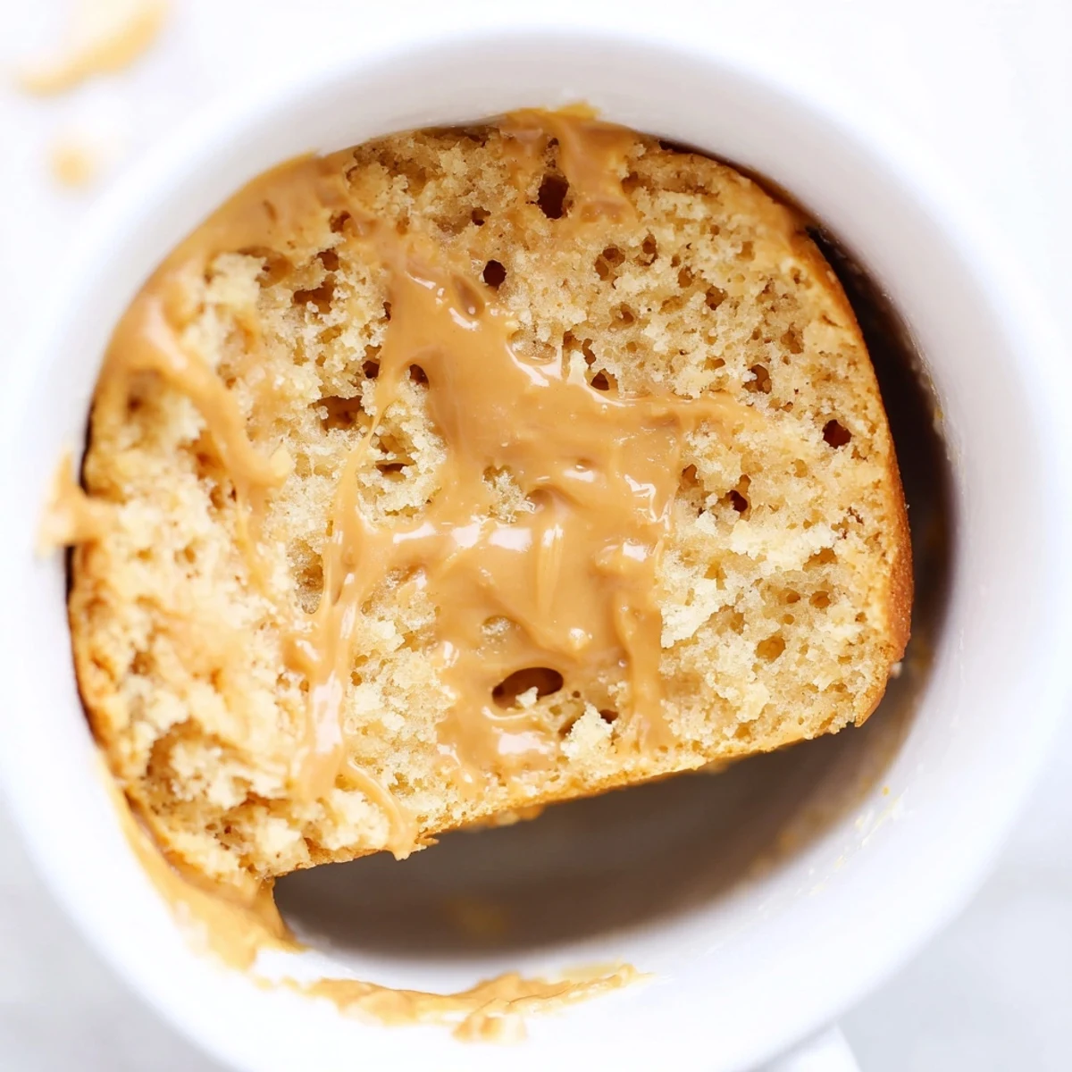 A single serving of 2-Minute Peanut Butter Mug Cake, deliciously rich and perfect for a quick snack.