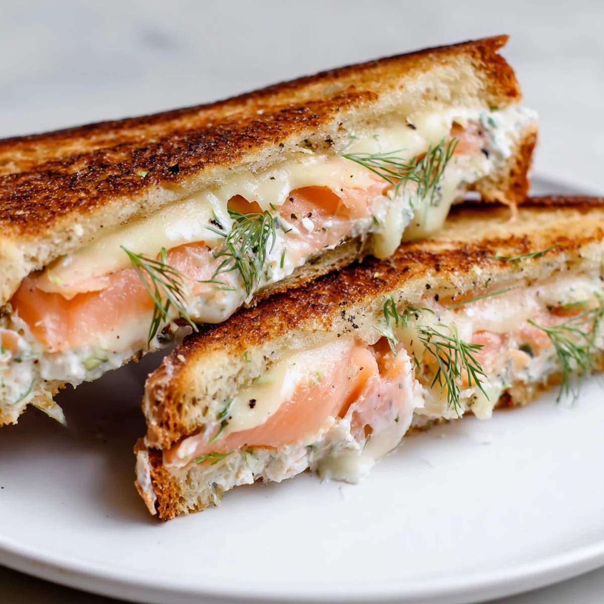 Crisp, toasted bread surrounds creamy cheese and tender smoked salmon in this Smoked Salmon Grilled Cheese.