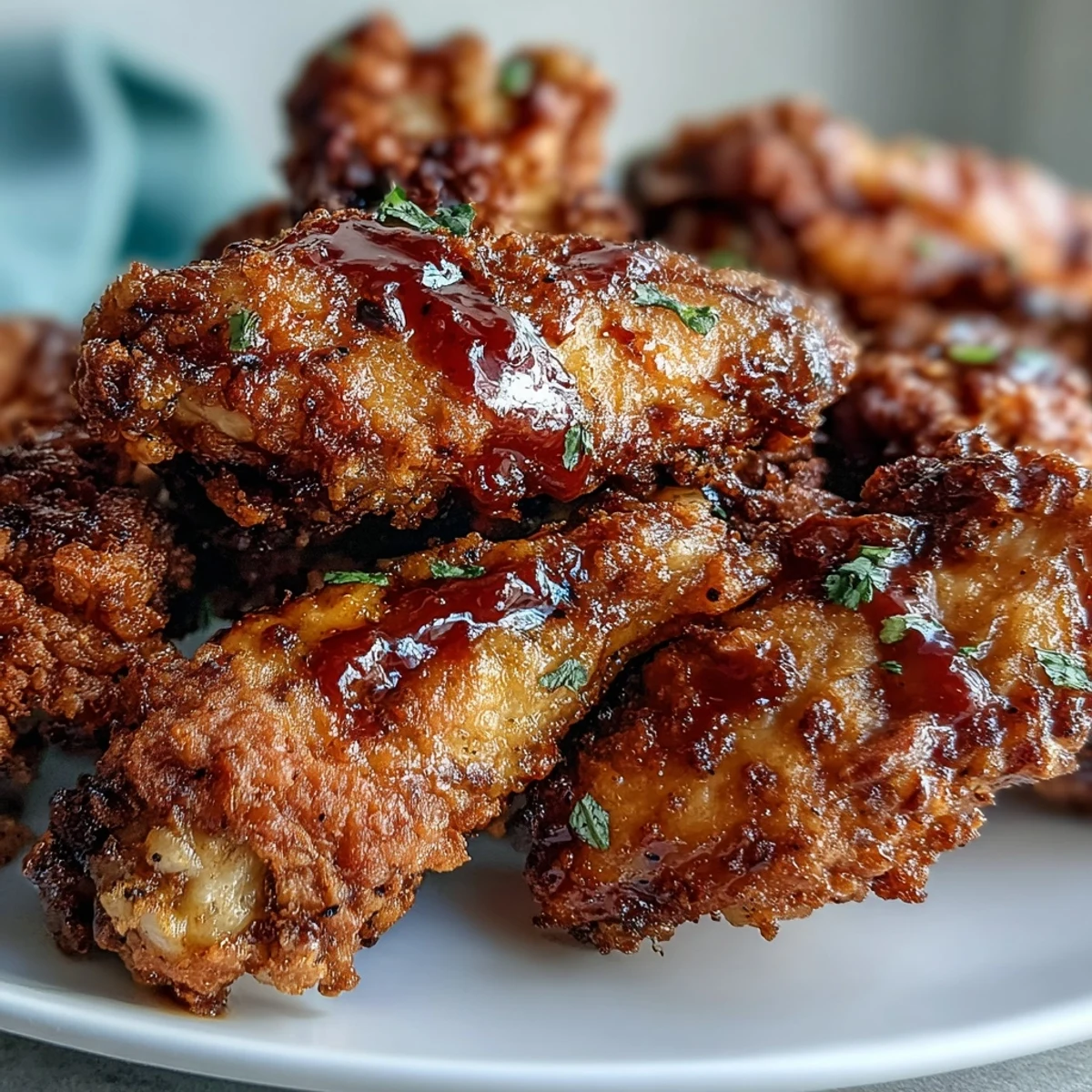 Golden-brown fried chicken wings tossed in spicy Buffalo sauce, paired with crunchy celery and a side of cool ranch.