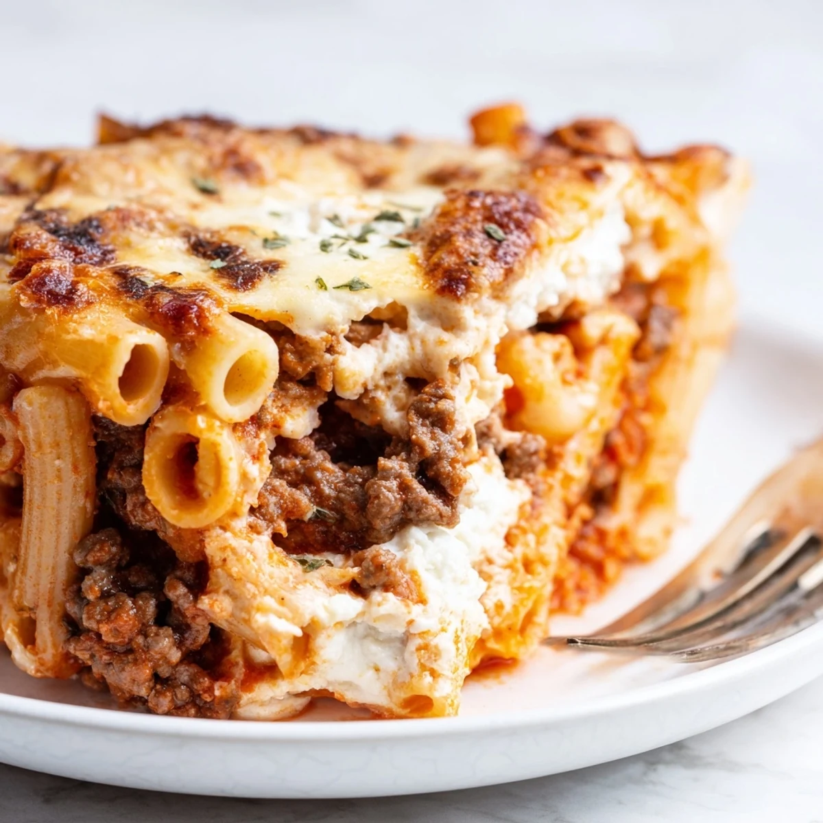 A heartwarming Baked Ziti with Meat Sauce, perfect for cozy family dinners.  