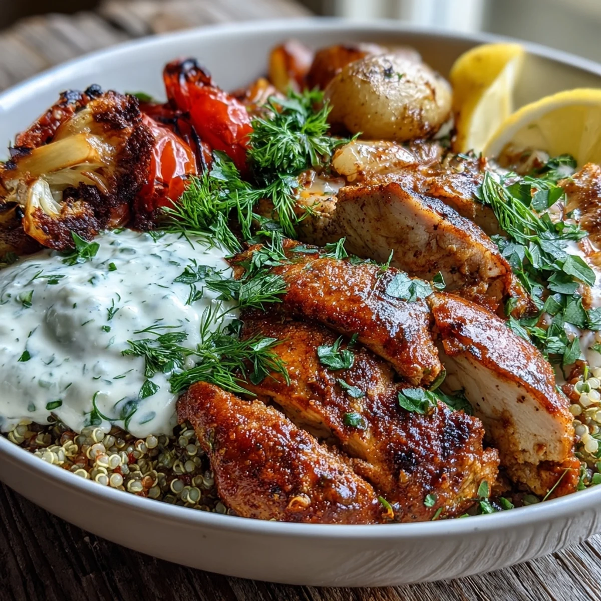 Paprika Herb Chicken Roasted Vegetable Quinoa Bowl