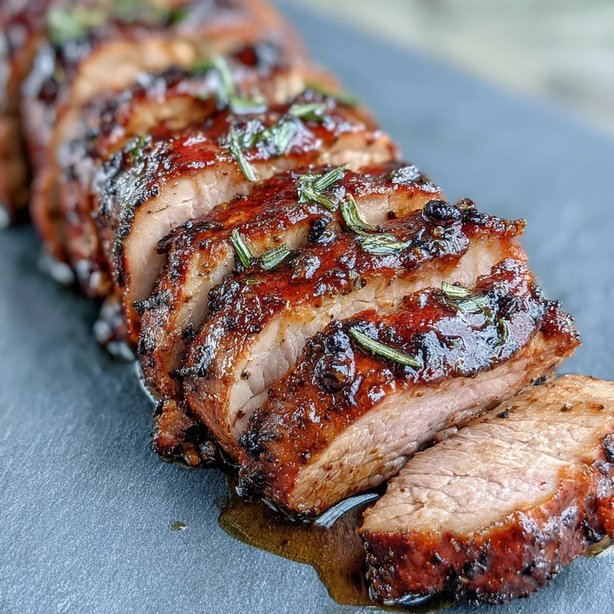 A juicy pork tenderloin roasted with bold jerk spices, served with lime wedges for a zesty Caribbean-inspired meal.  