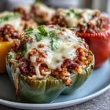 Tender bell peppers showcasing a hearty, seasoned filling ready to be enjoyed.