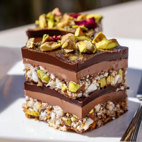 Decadent chocolate bar inspired creations topped with spiced date caramel and nuts  