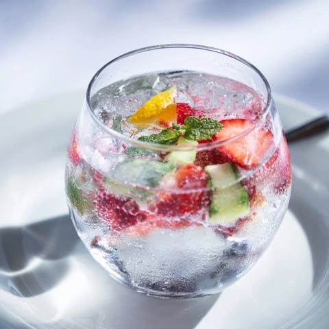 Refreshing water-based mocktails with fruit slices and vibrant mint leaves.  