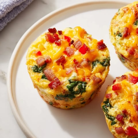 Golden-brown One-Pot Breakfast Casserole Muffins filled with savory cheese, vegetables, and cooked bacon crumbles.
