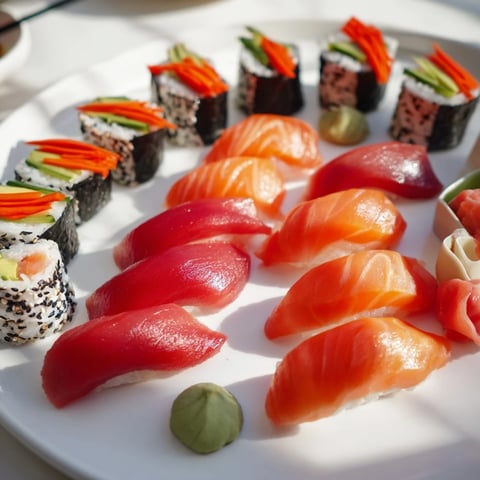 Vibrant Sail Away Boat-Shaped Sushi Platter with colorful sushi, sashimi, and shrimp, garnished for a feast.