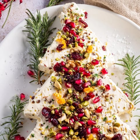 Rosemary Cranberry Christmas Tree, a creamy appetizer topped with bright cranberries, ready for crackers.